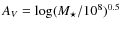 $A_V = \log(M_\star /10^8)^{0.5}$