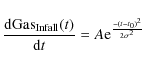 \begin{displaymath}\frac{{\rm d} {{\rm Gas}}_{{{\rm Infall}}}(t)}{{\rm d}t} = A {\rm e}^{\frac{-(t-t_{0})^{2}}{2 \sigma^{2}}}
\end{displaymath}