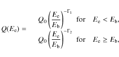 \begin{displaymath}Q(E_{\rm e}) =
\begin{array}{ll}
\quad Q_{0}\left (\displays...
...mma_{2}} & {\rm for} \quad E_{\rm e} \ge E_{\rm b},
\end{array}\end{displaymath}