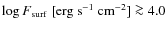$\log F_{\rm surf}~ [{\rm erg~ s^{-1}~ cm^{-2}}] \ga 4.0$