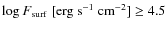 $\log F_{\rm surf}~ [{\rm erg~ s^{-1}~ cm^{-2}}] \geq 4.5$