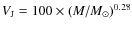$V_{\rm J} = 100\times(M/M_{\odot})^{0.28}$