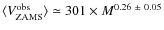 $\langle V_{\rm ZAMS}^{\rm obs}\rangle\simeq301\times M^{0.26~\pm~0.05}$