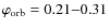 $\varphi_{\rm orb} = 0.21 {-} 0.31$