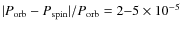 $\vert P_{\rm orb}-P_{\rm spin}\vert/P_{\rm orb}=
2{-}5\times10^{-5}$