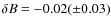 $\delta B = -0.02 (\pm0.03)$