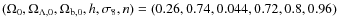 $(\Omega_0,\Omega_{\Lambda,0},\Omega_{{\rm b},0},h,\sigma_8,n)=(0.26,0.74,0.044,0.72,0.8,0.96)$