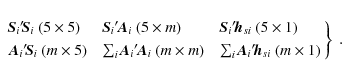\begin{displaymath}\left.\begin{array}{lllll}
\vec{S}_i{'\!}\vec{S}_i~(5\times ...
...\vec{A}_i{'\!}\vec{h}_{si}~(m\times 1)
\end{array}\right\} ~ .
\end{displaymath}