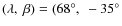 $(\lambda, ~\beta)=(68^{\circ},~ -35^{\circ}$