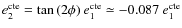 $e_2^{\rm cte}=\tan{(2\phi)}~e_1^{\rm cte}\simeq -0.087 ~e_1^{\rm cte}$