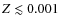 $Z\lesssim0.001$