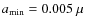 $a_{\rm min} = 0.005~\mu$