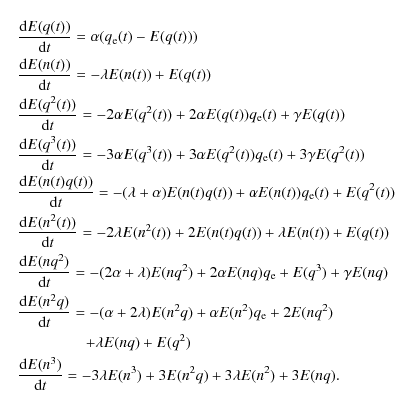 \begin{eqnarray*}&& \frac{{\rm d}E(q(t))}{{\rm d}t} = \alpha(q_{\rm e}(t)-E(q(t)...