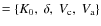 $=\{K_0,~ \delta, ~ V_{\rm c}, ~ V_{\rm a}\}$