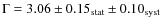 $\Gamma = 3.06 \pm 0.15_{\rm stat} \pm 0.10_{\rm syst}$