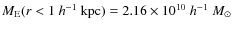 $M_{\rm E}(r<1~ h^{-1}~{\rm kpc}) = 2.16 \times10^{10}\ h^{-1}\ M_{\odot}$