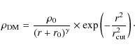 \begin{displaymath}
\rho_{\rm DM} = \frac{\rho_0}{(r+r_0)^\gamma} \times \exp \left(
-\frac{r^2}{r_{\rm cut}^2} \right)\cdot
\end{displaymath}