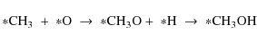 \begin{displaymath}{\rm *CH_3}\ +\ {\rm *O}\ \rightarrow\ {\rm *CH_3O}
+\ {\rm *H}\ \rightarrow\ {\rm *CH_3OH}
\end{displaymath}