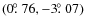 $(0\hbox{$.\!\!^\circ$ }76,-3\hbox{$.\!\!^\circ$ }07)$
