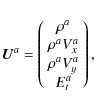\begin{displaymath}\vec{U}^a = \left( \begin{array}{c}
\rho^a \\
\rho^a V_x^a \\
\rho^a V_y^a \\
E_t^a
\end{array} \right),
\end{displaymath}