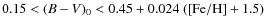 $0.15<(B-V)_0<0.45+0.024~({\rm [Fe/H]}+1.5)$