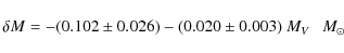 \begin{displaymath}%
\delta{M}= -(0.102\pm 0.026) - (0.020\pm 0.003)~M_V~~~M_\odot
\end{displaymath}