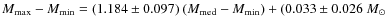 $M_{\rm max}-M_{\rm min}=(1.184\pm 0.097)~(M_{\rm med}-M_{\rm min})+(0.033\pm 0.026~M_\odot$