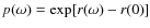 $p(\omega) = \exp [r(\omega) - r(0)]$