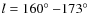 $l=160\hbox{$^\circ$ }{-} 173\hbox{$^\circ$ }$