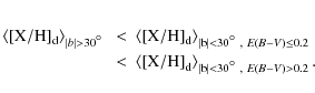 \begin{eqnarray*}\left \langle \left [{\rm {X}/{H}} \right ]_{\rm d} \right\rang...
...angle_{\rm \vert b\vert<30\hbox{$^\circ$ },~{\it E(B-V)} > 0.2}.
\end{eqnarray*}