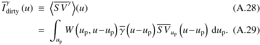 \appendix \setcounter{section}{1} \begin{eqnarray} \Iwfft[\ga{}]\left(\uf\right) &\Definition& \average{\SVft[\ga{}]{}}\left(\uf\right)\\ &=& \sint{\up}{\Wu{}\left(\up,\uf\!-\!\up\right)\gaft{}\left(\uf\!-\!\up\right)\SVft{\up}\left(\uf\!-\!\up\right)}. \end{eqnarray}