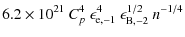 $\displaystyle 6.2 \times 10^{21}~C_p^4~\epsilon_{{\rm e},-1}^4~\epsilon_{{\rm B},-2}^{1/2}~n^{-1/4}$