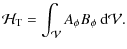 $\displaystyle %
\mathcal{H}_{\rm T} = \int_{\mathcal V} A_\phi B_\phi \: {\rm d}{\mathcal V}.$