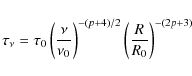 \begin{displaymath}\tau_\nu = \tau_0 \left(\frac{\nu}{\nu_0}\right)^{-(p+4)/2}
\left(\frac{R}{R_0}\right)^{-(2p+3)}
\end{displaymath}