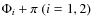 $\Phi_{i} + \pi\ (i = 1, 2)$