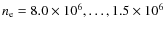 $n_{\rm e} = 8.0\times
10^{6},\ldots, 1.5\times 10^{6}$