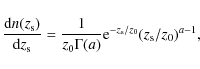 \begin{displaymath}
\frac{{{\rm d}} n (z_{\rm s})}{{{\rm d}}z_{\rm s}} = \frac{...
..._0\Gamma(a)}{\rm e}^{-z_{\rm s}/z_0}
(z_{\rm s}/z_0)^{a-1} ,
\end{displaymath}
