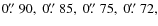 $0\hbox{$.\!\!^{\prime\prime}$ }90,\; 0\hbox{$.\!\!^{\prime\prime}$ }85,\;
0\hbox{$.\!\!^{\prime\prime}$ }75,\; 0\hbox{$.\!\!^{\prime\prime}$ }72,$