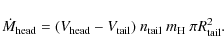 \begin{displaymath}
\dot{M}_{\rm head} = (V_{\rm head}-V_{\rm tail})~n_{\rm tail}~m_{\rm H}~\pi R^2_{\rm tail}.
\end{displaymath}