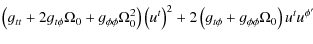 $\displaystyle %
\left(g_{tt} + 2 g_{t\phi} \Omega_0 + g_{\phi\phi} \Omega_0^2\r...
...t(u^t\right)^2 +
2 \left(g_{t\phi} + g_{\phi\phi}\Omega_0 \right) u^t u^{\phi'}$