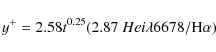 \begin{displaymath}%
y^{+} = 2.58 t^{0.25} (2.87~He {\sc i}\lambda6678/{\rm H}\alpha)
\end{displaymath}