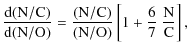 $\displaystyle \frac{\rm d(N/C)}{\rm d(N/O)}=
\frac{\rm (N/C)}{\rm (N/O)} \left[1+ \frac{6}{7}~ \frac{\rm N}{\rm C}\right] ,$
