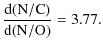 $\displaystyle \frac{\rm d(N/C)}{\rm d(N/O)}=3.77 .$
