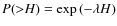 $P({>}H)=\exp{(-\lambda H)}$