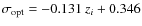 $\sigma_{\rm opt} = -0.131~ z_i + 0.346$