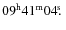 $09^{\rm h} 41^{\rm m} 04\hbox{$.\!\!^{\rm s}$ }$