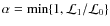 $\alpha=\min\{1,{\mathcal{L}_1}/{\mathcal{L}_0}\}$