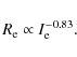 \begin{displaymath}%
R_{\rm e} \propto I_{\rm e}^{-0.83}.
\end{displaymath}