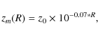 \begin{displaymath}
z_{m}(R)= z_{0} \times 10^{-0.07*R},
\end{displaymath}