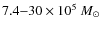 $7.4{-}30\times10^5~M_{\odot}$